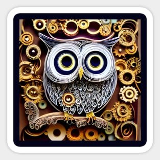 3D Effect Paper Quill Owl, AI Art Sticker